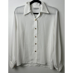 Auth Aquascutum - White Women's Blouse Size 36” (US S) Gold button Polyester C23